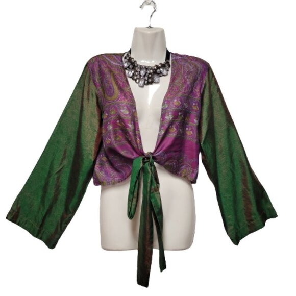 Custom Made Silk Top Purple Bolero Blazer Butterfly Sleeves Size S - NEW ! - Picture 2 of 16
